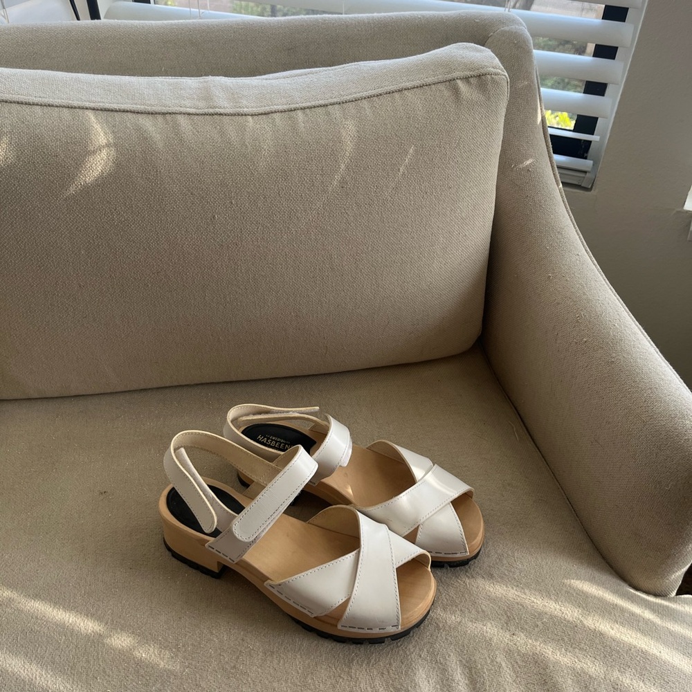 Swedish Hasbeens White Cross Tracta Sandals